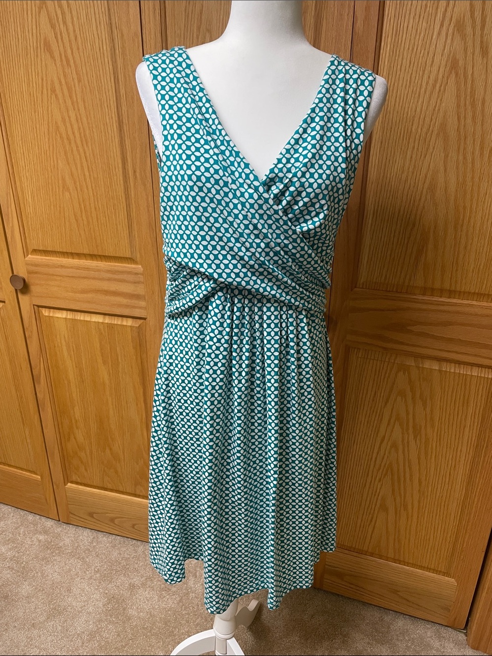 Lands' End Teal and White Dress Size Medium